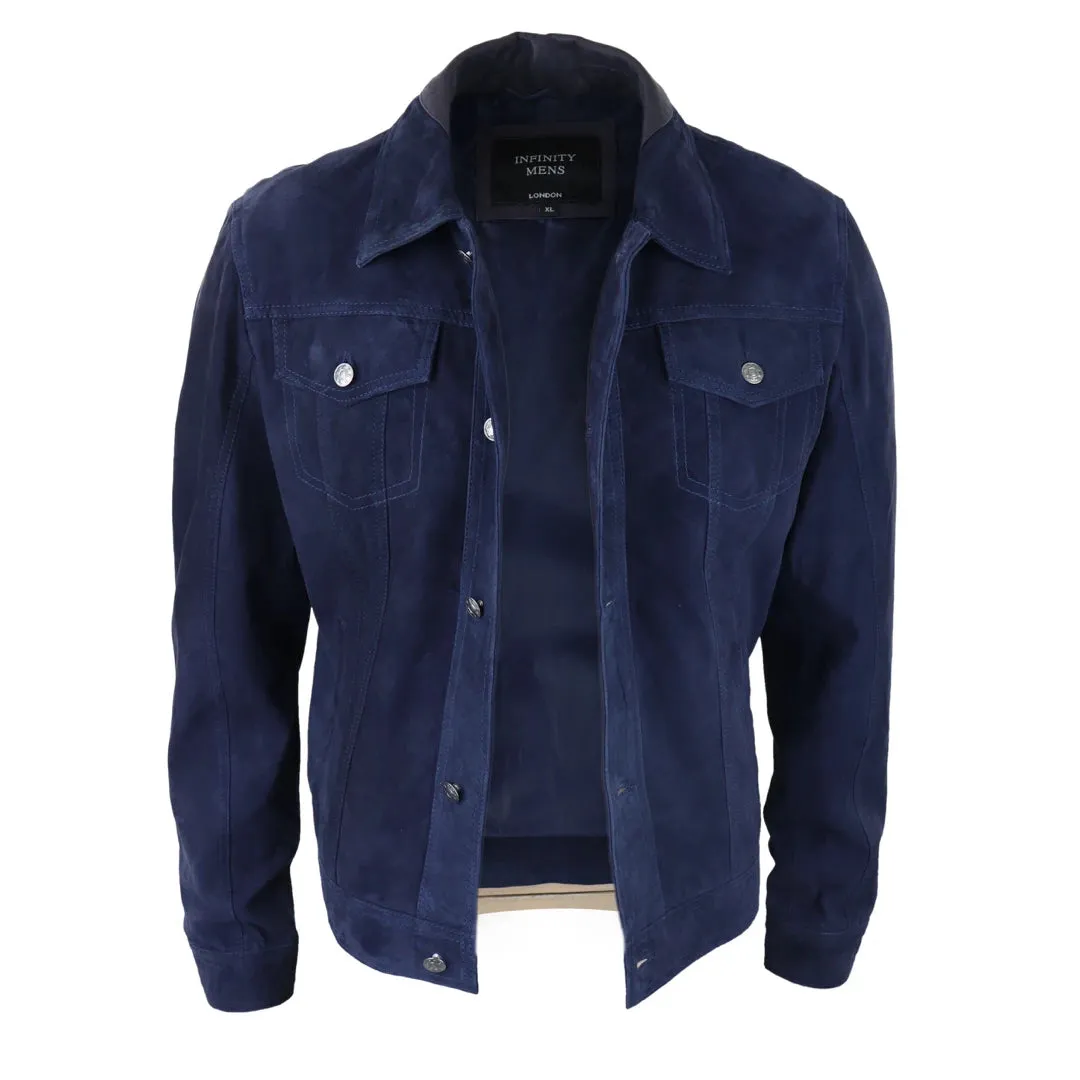 Mens Genuine Suede Jacket Leather Jeans Denim Short Mens Biker Classic VIntage