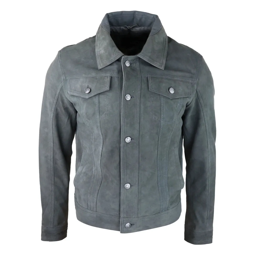 Mens Genuine Suede Jacket Leather Jeans Denim Short Mens Biker Classic VIntage
