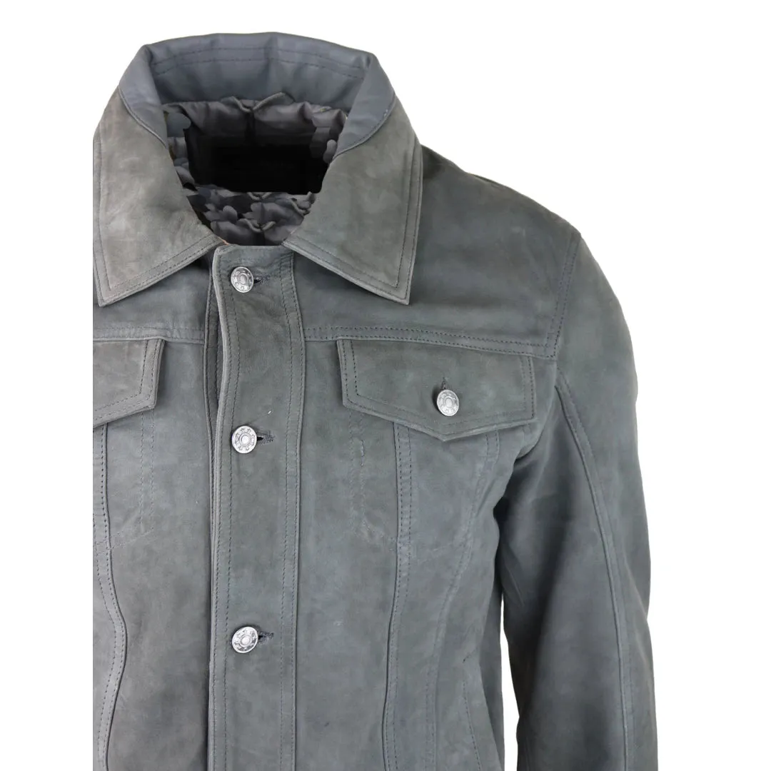 Mens Genuine Suede Jacket Leather Jeans Denim Short Mens Biker Classic VIntage