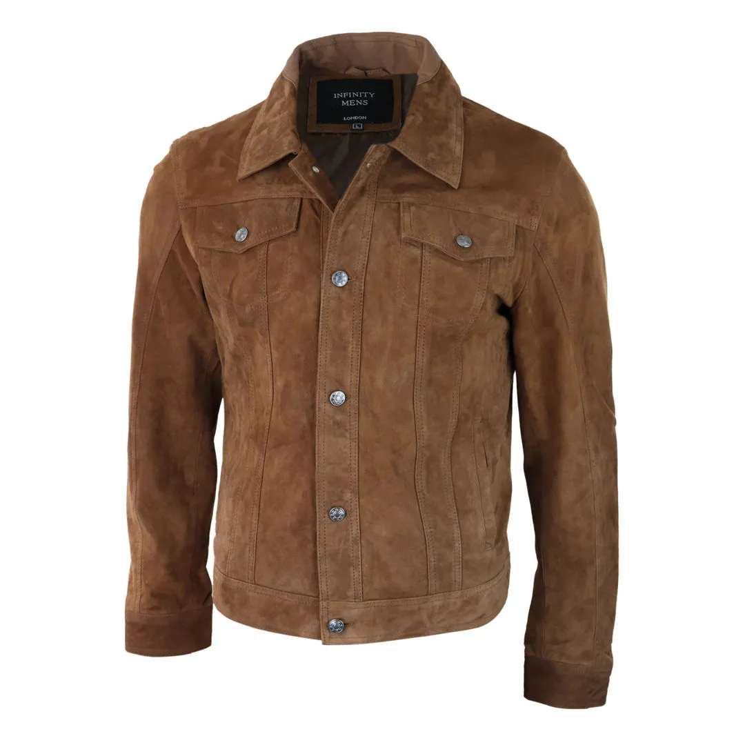 Mens Genuine Suede Jacket Leather Jeans Denim Short Mens Biker Classic VIntage