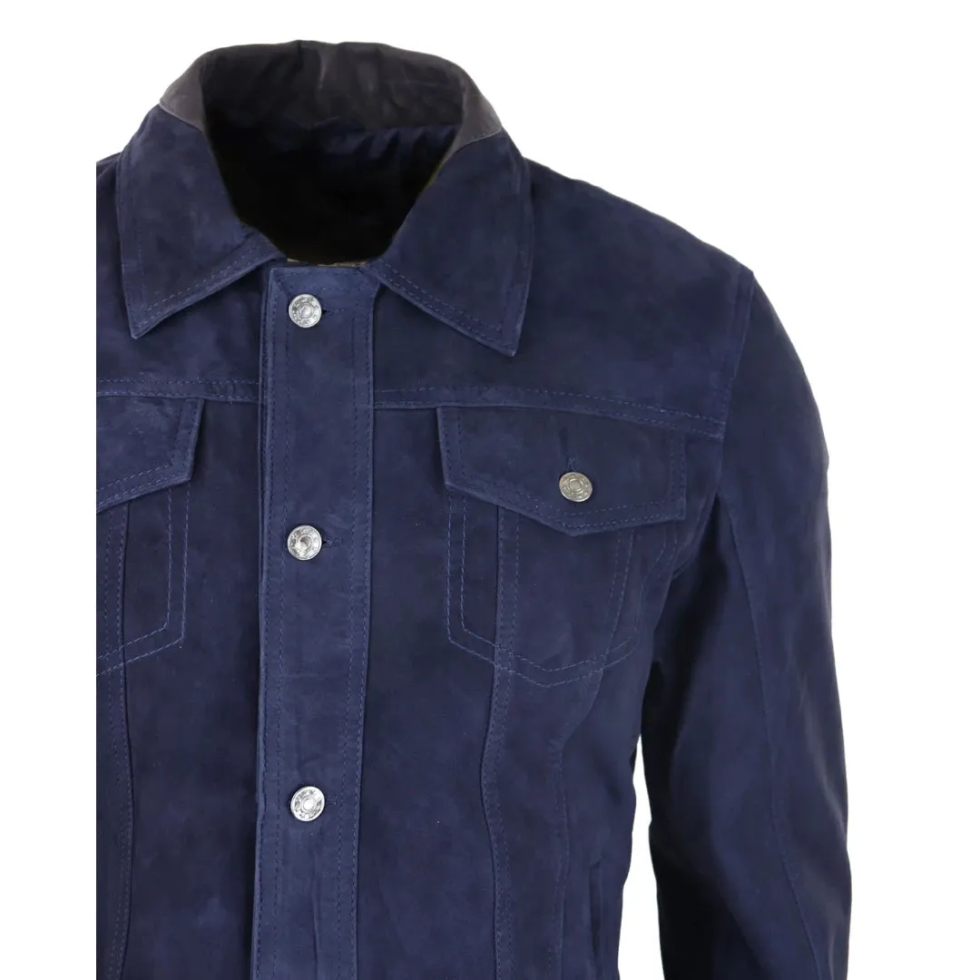 Mens Genuine Suede Jacket Leather Jeans Denim Short Mens Biker Classic VIntage