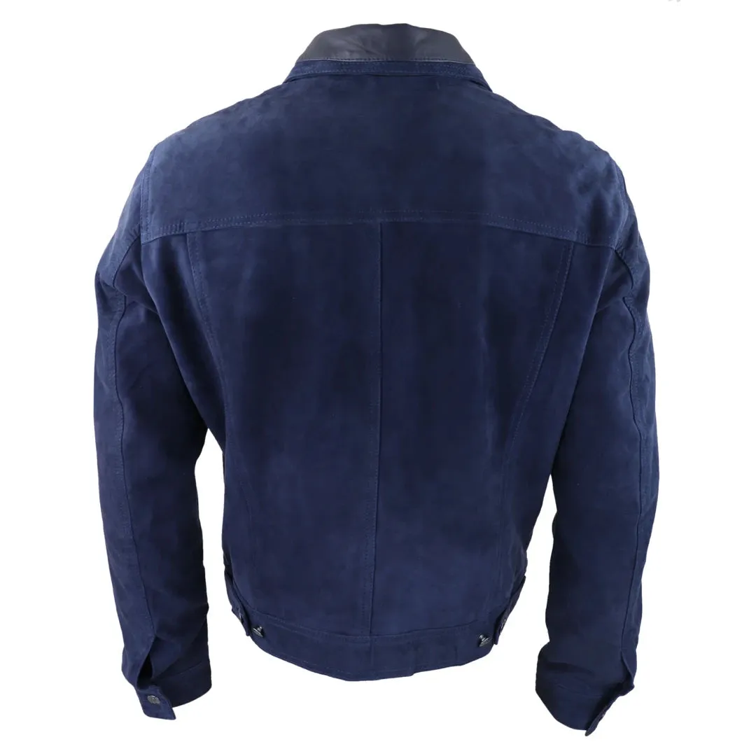 Mens Genuine Suede Jacket Leather Jeans Denim Short Mens Biker Classic VIntage