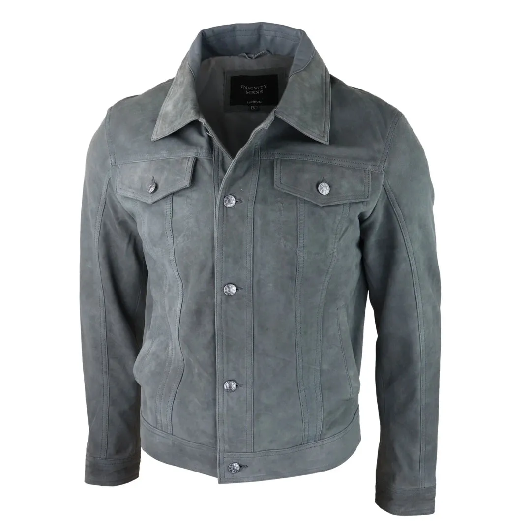 Mens Genuine Suede Jacket Leather Jeans Denim Short Mens Biker Classic VIntage
