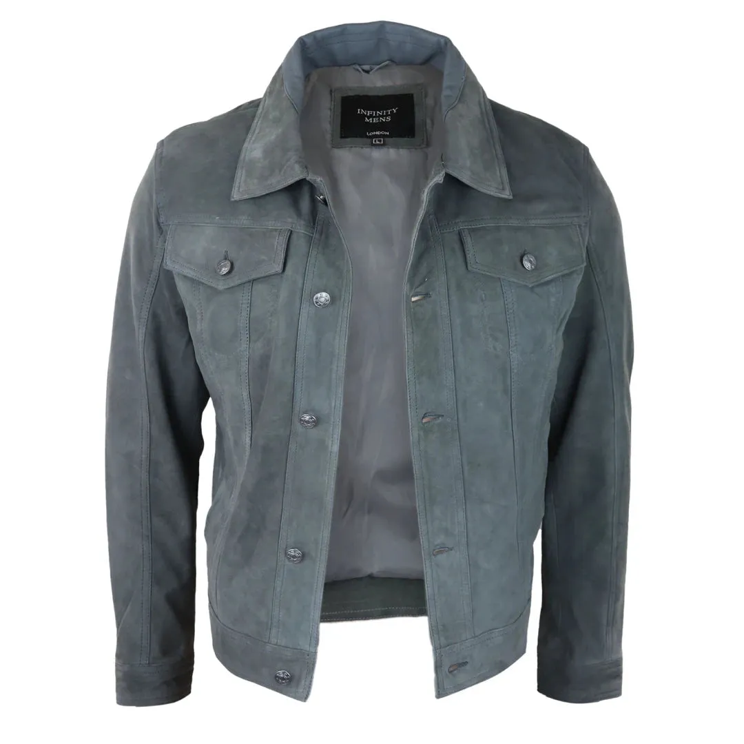 Mens Genuine Suede Jacket Leather Jeans Denim Short Mens Biker Classic VIntage