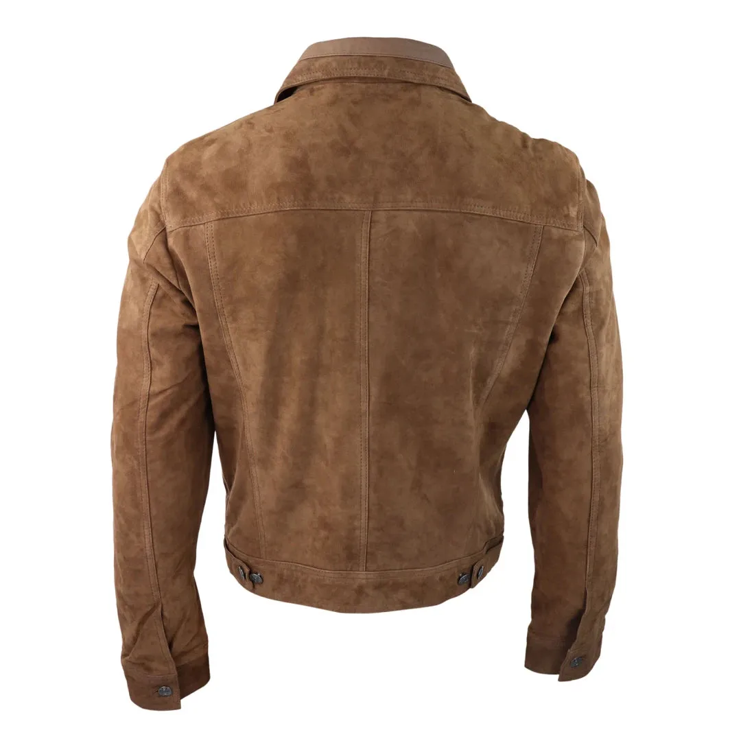 Mens Genuine Suede Jacket Leather Jeans Denim Short Mens Biker Classic VIntage