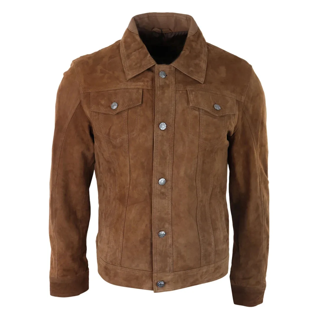 Mens Genuine Suede Jacket Leather Jeans Denim Short Mens Biker Classic VIntage