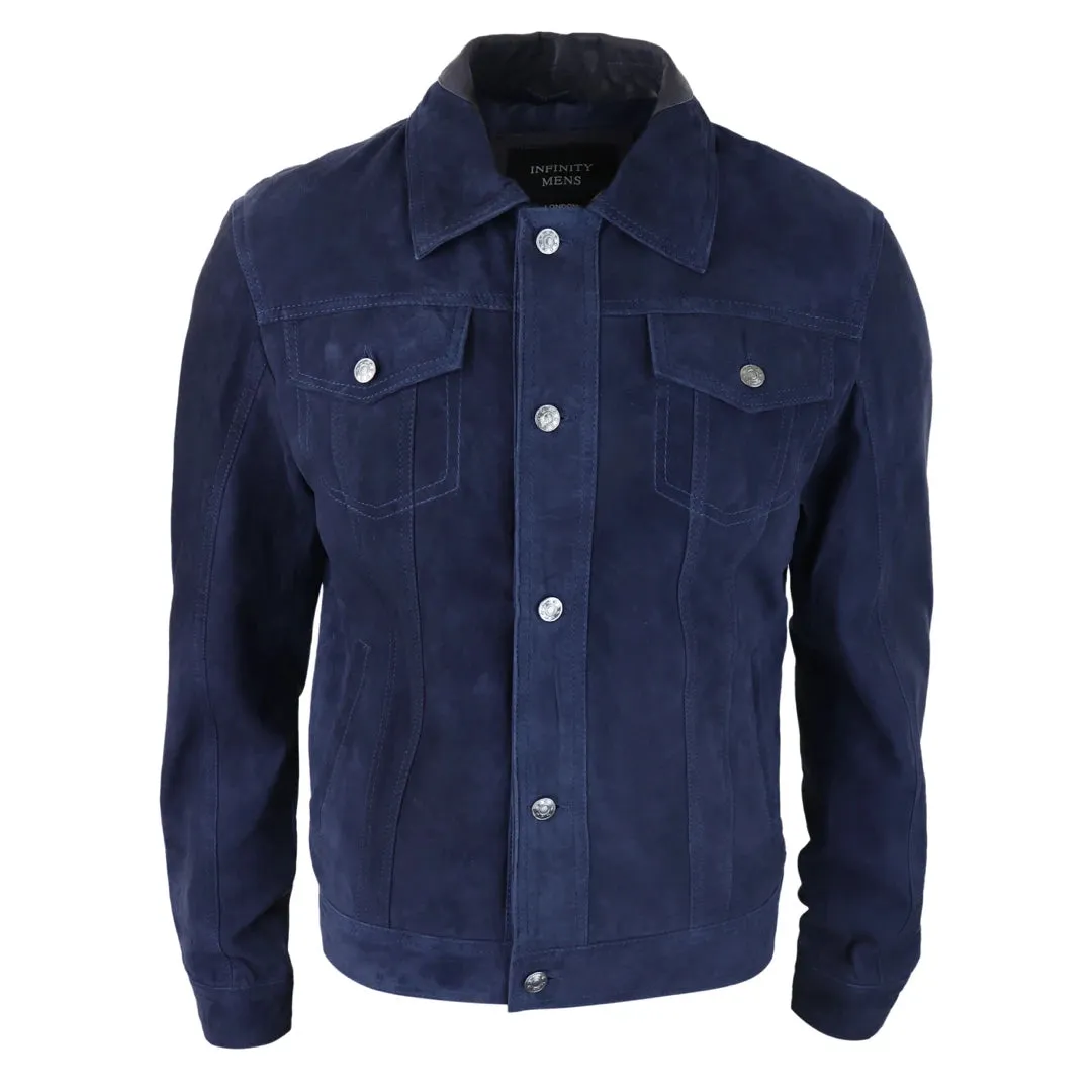 Mens Genuine Suede Jacket Leather Jeans Denim Short Mens Biker Classic VIntage