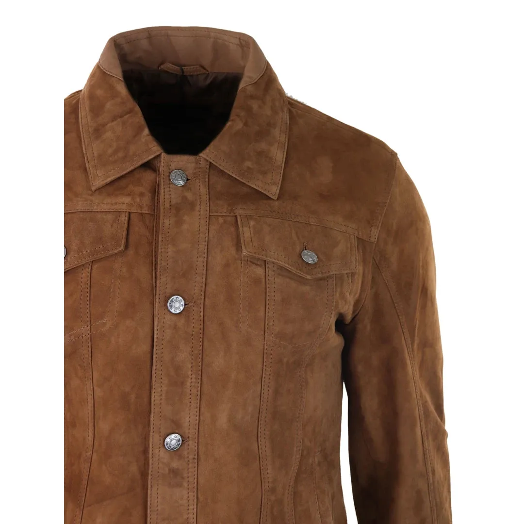 Mens Genuine Suede Jacket Leather Jeans Denim Short Mens Biker Classic VIntage
