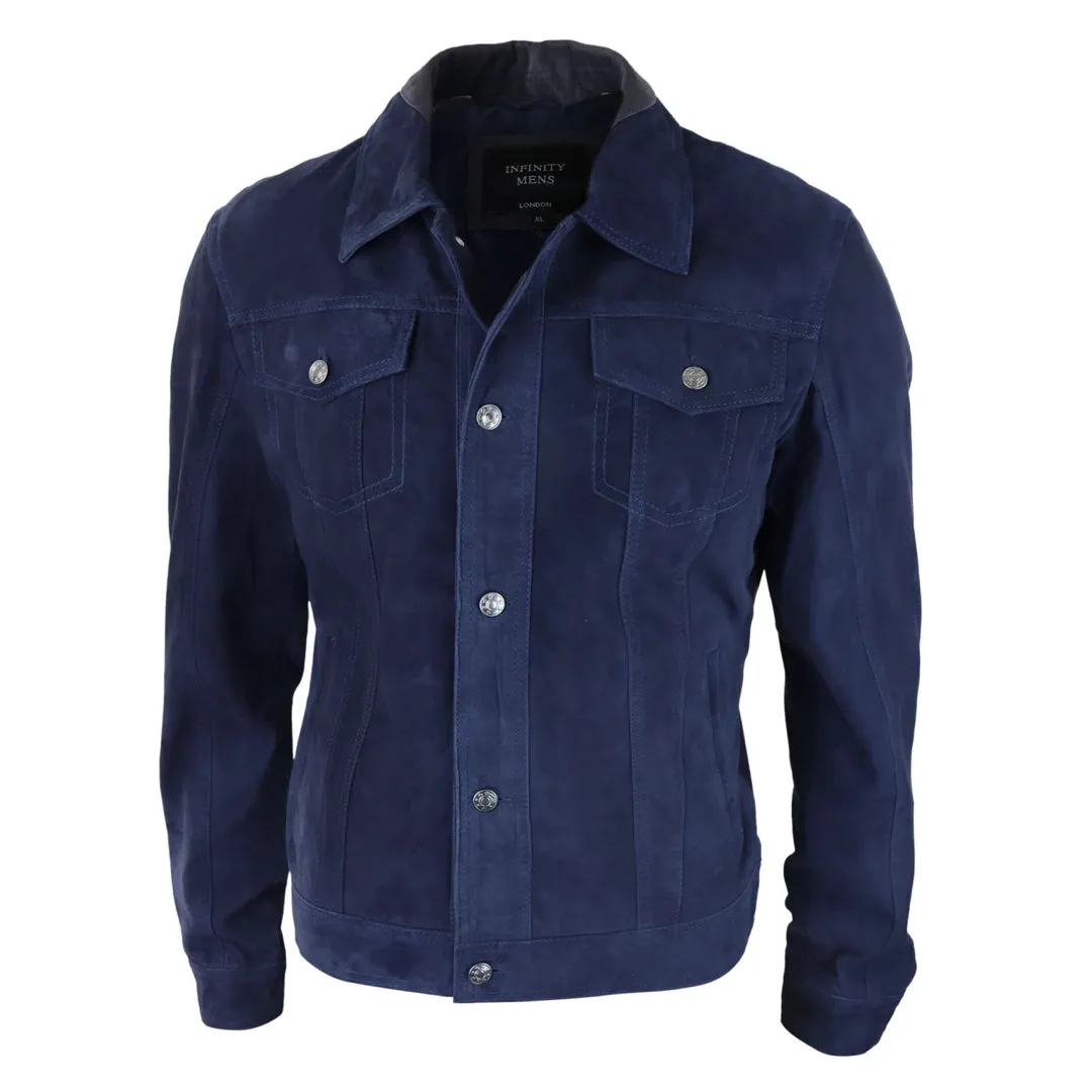 Mens Genuine Suede Jacket Leather Jeans Denim Short Mens Biker Classic VIntage