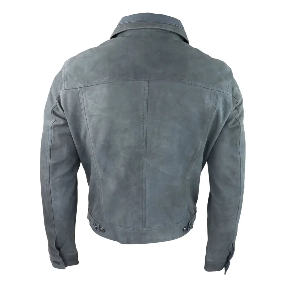 Mens Genuine Suede Jacket Leather Jeans Denim Short Mens Biker Classic VIntage