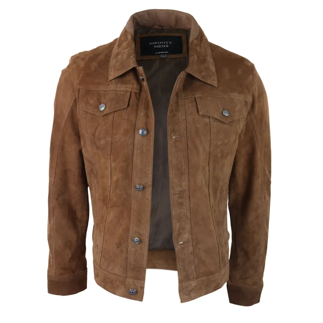 Mens Genuine Suede Jacket Leather Jeans Denim Short Mens Biker Classic VIntage