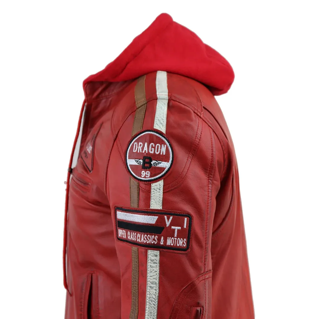 Men's Hooded Zipped Biker Leather Jacket