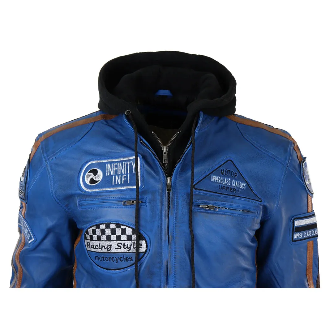 Men's Hooded Zipped Biker Leather Jacket