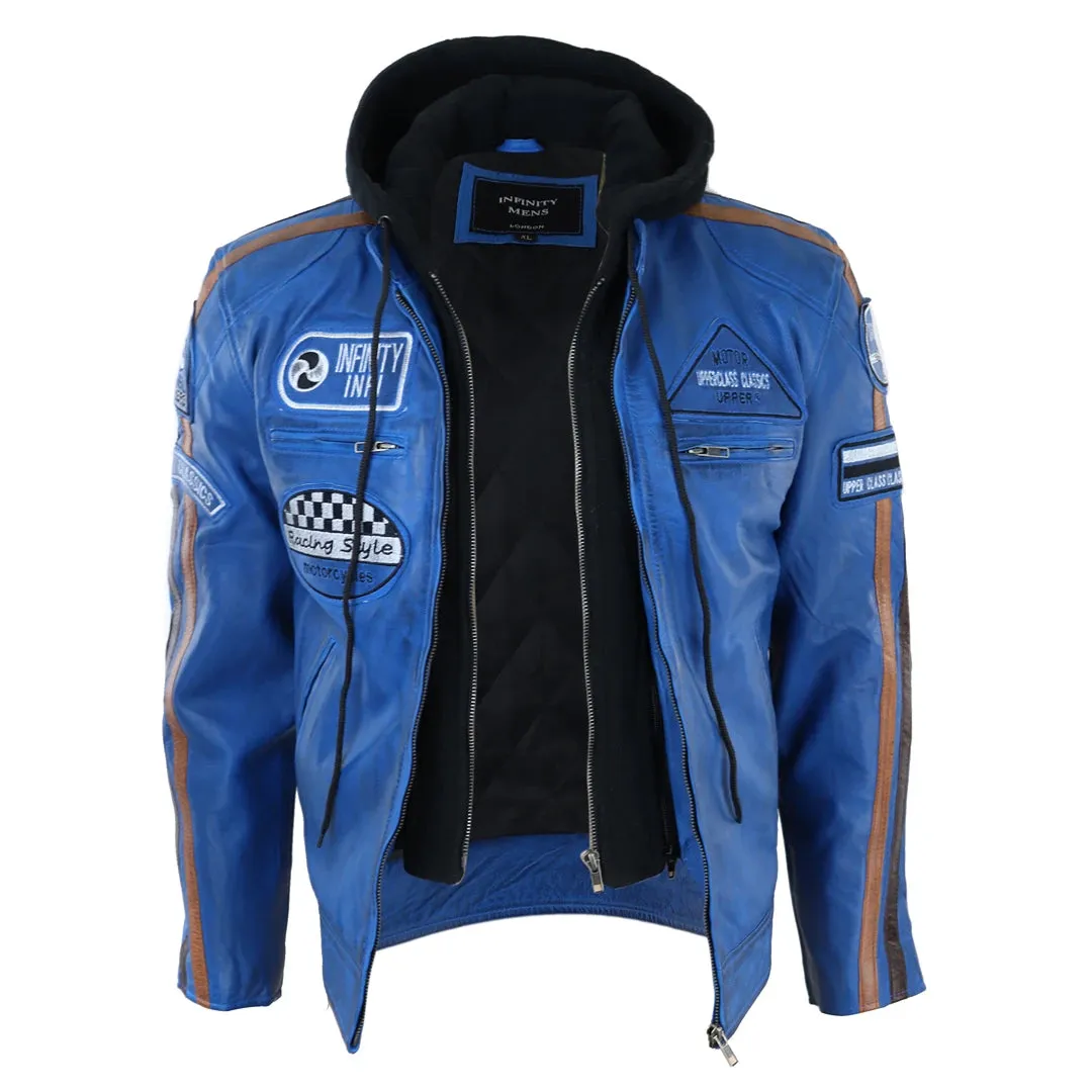 Men's Hooded Zipped Biker Leather Jacket