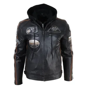 Men's Hooded Zipped Biker Leather Jacket