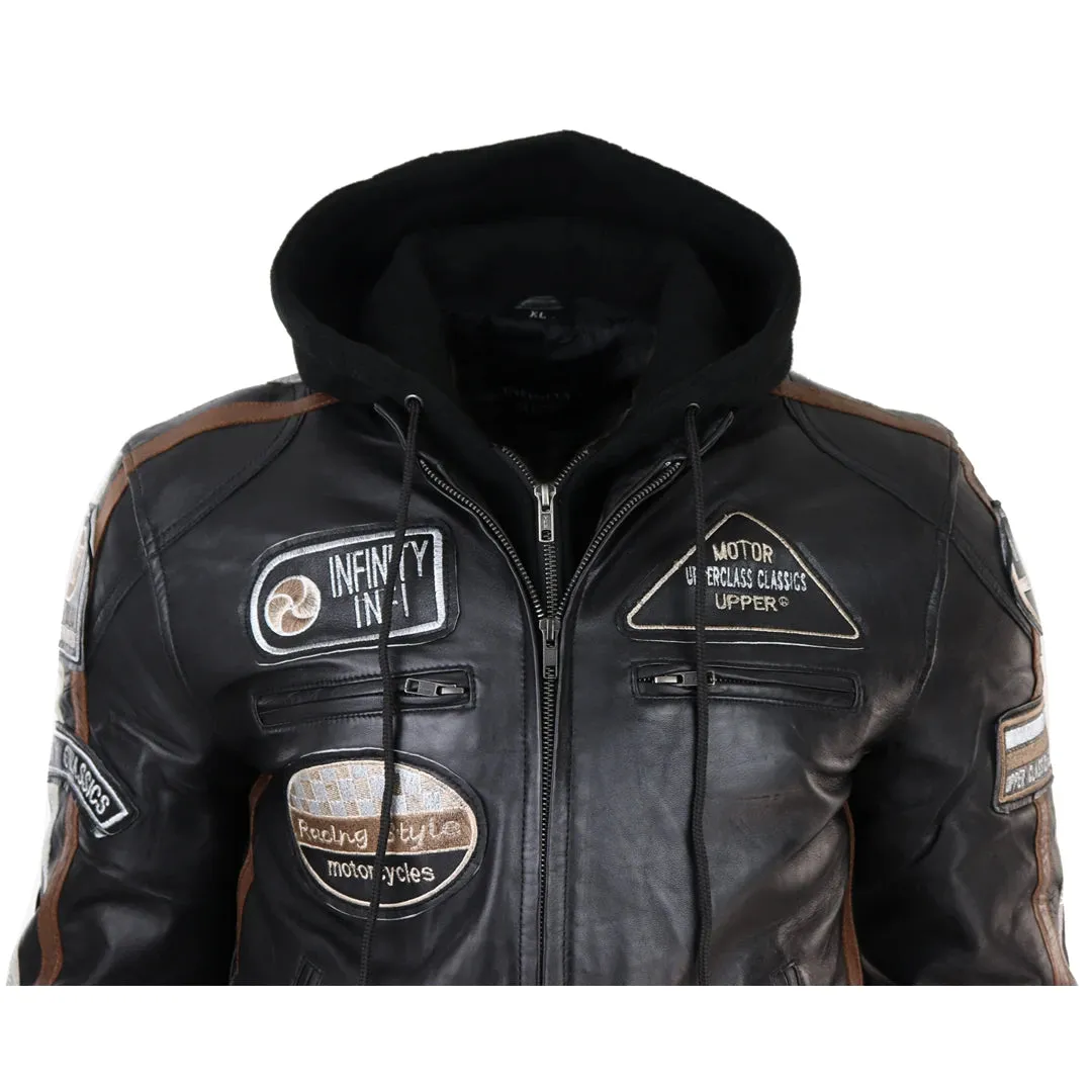 Men's Hooded Zipped Biker Leather Jacket