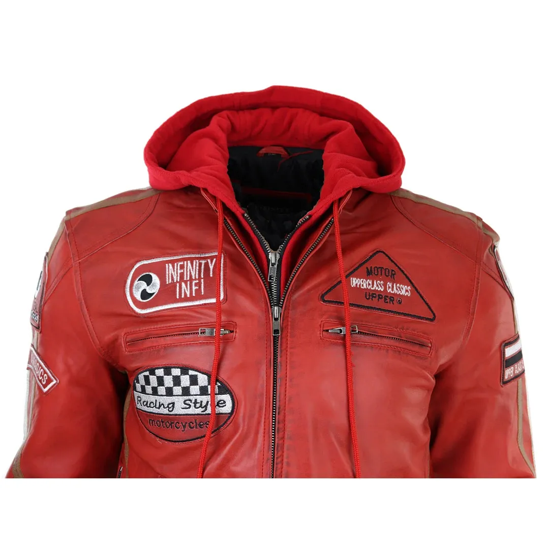 Men's Hooded Zipped Biker Leather Jacket