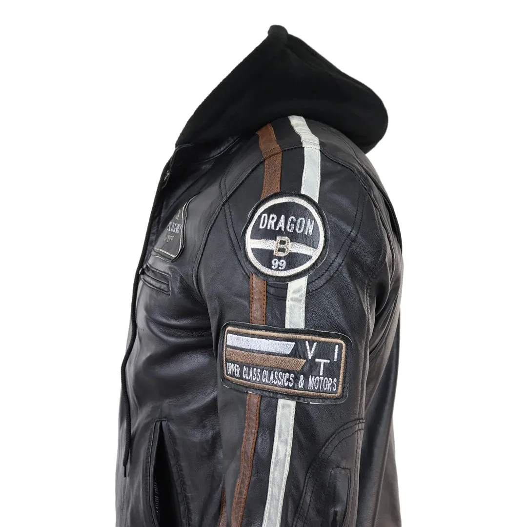 Men's Hooded Zipped Biker Leather Jacket