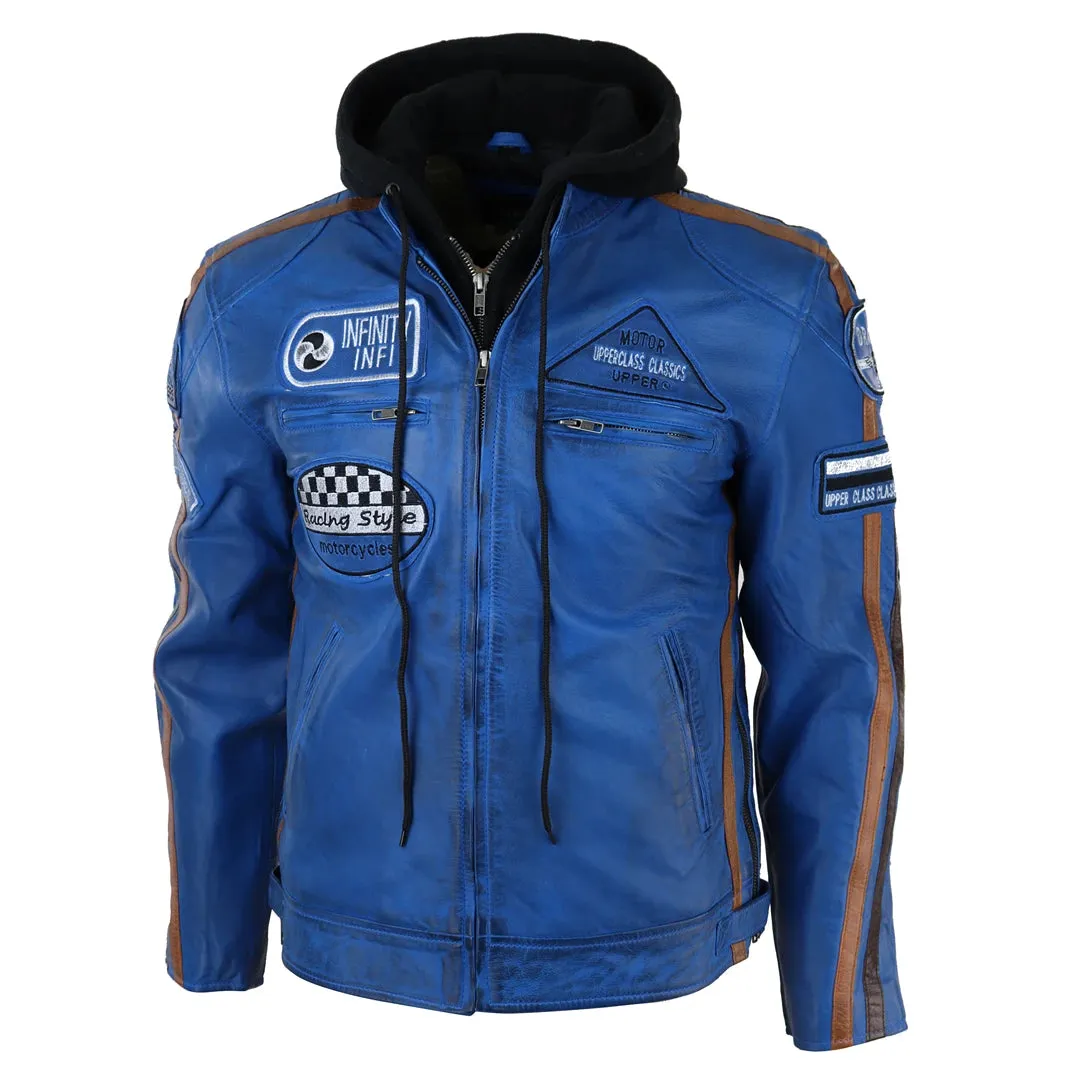 Men's Hooded Zipped Biker Leather Jacket