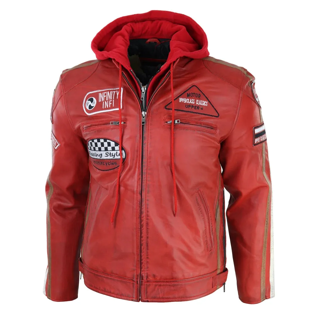 Men's Hooded Zipped Biker Leather Jacket