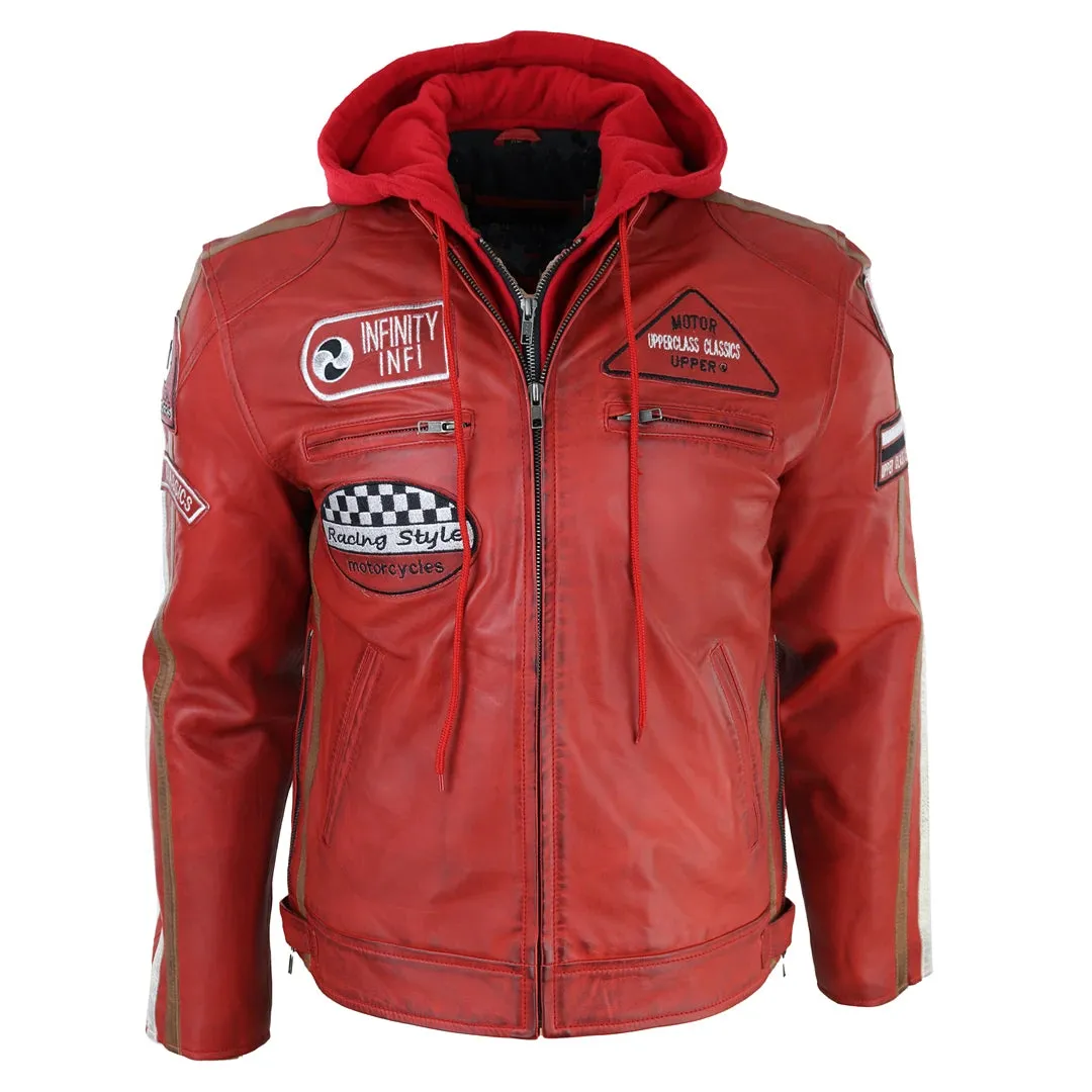 Men's Hooded Zipped Biker Leather Jacket