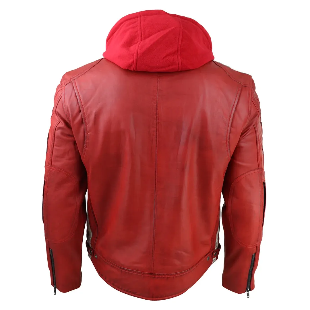Men's Hooded Zipped Biker Leather Jacket