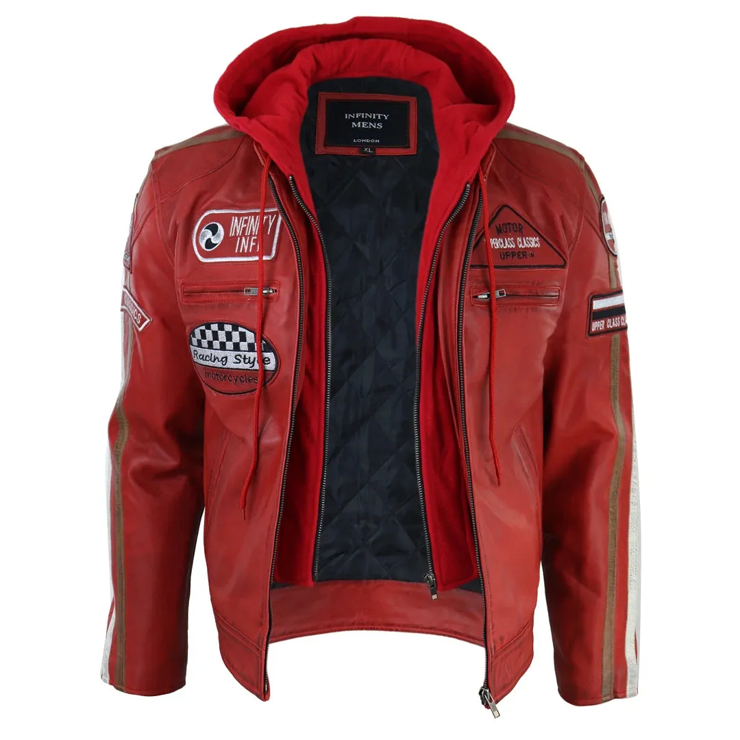 Men's Hooded Zipped Biker Leather Jacket