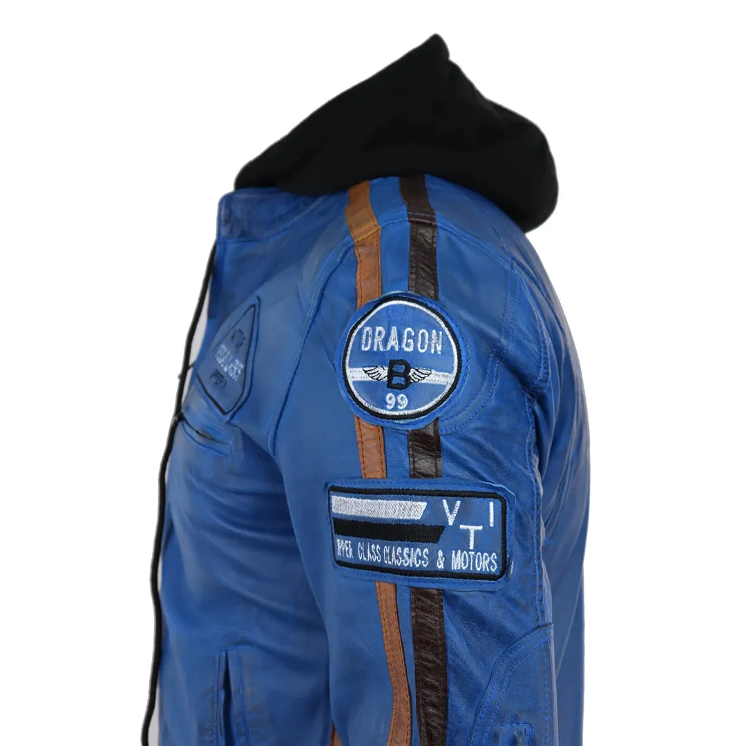 Men's Hooded Zipped Biker Leather Jacket