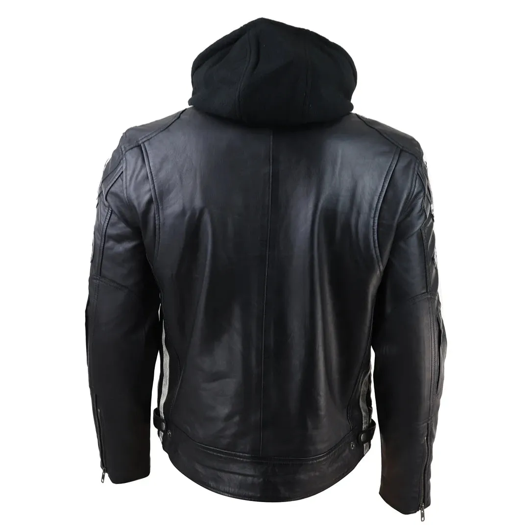 Men's Hooded Zipped Biker Leather Jacket