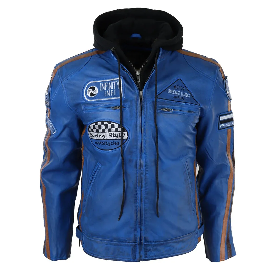 Men's Hooded Zipped Biker Leather Jacket