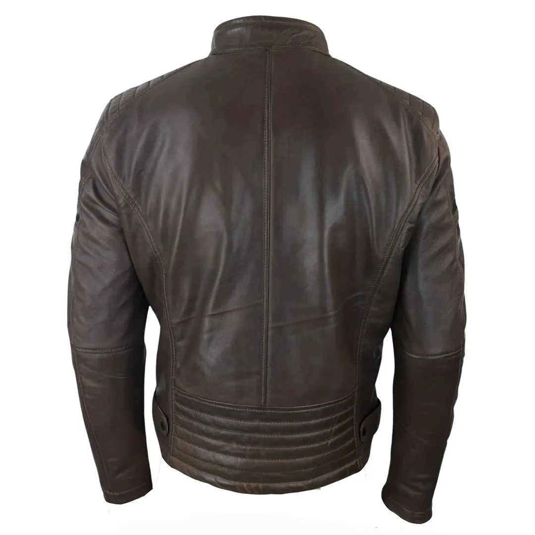 Men's Leather Biker Racing Jacket Red Stripes Zip Black Short