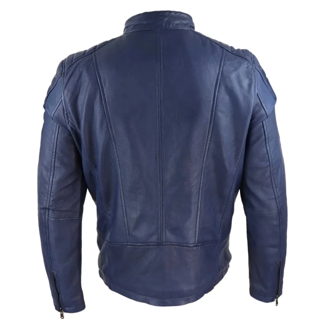 Men's Leather Jacket Biker Zipped Tailored Fit