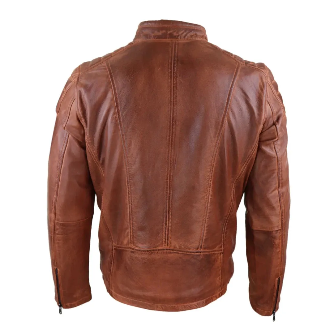 Men's Leather Jacket Biker Zipped Tailored Fit