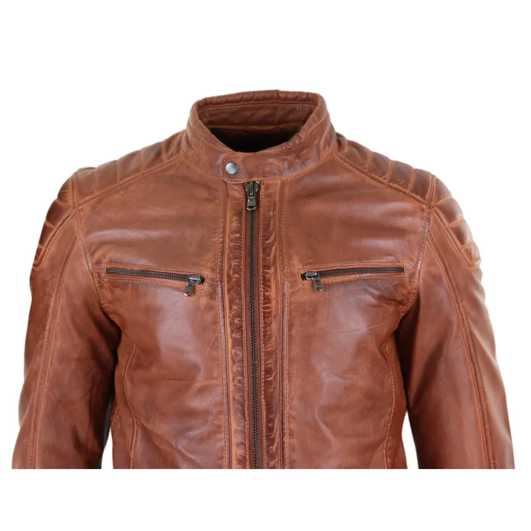 Men's Leather Jacket Biker Zipped Tailored Fit