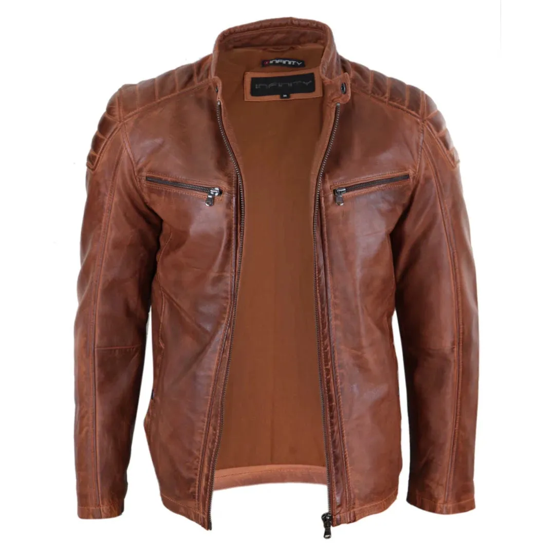 Men's Leather Jacket Biker Zipped Tailored Fit