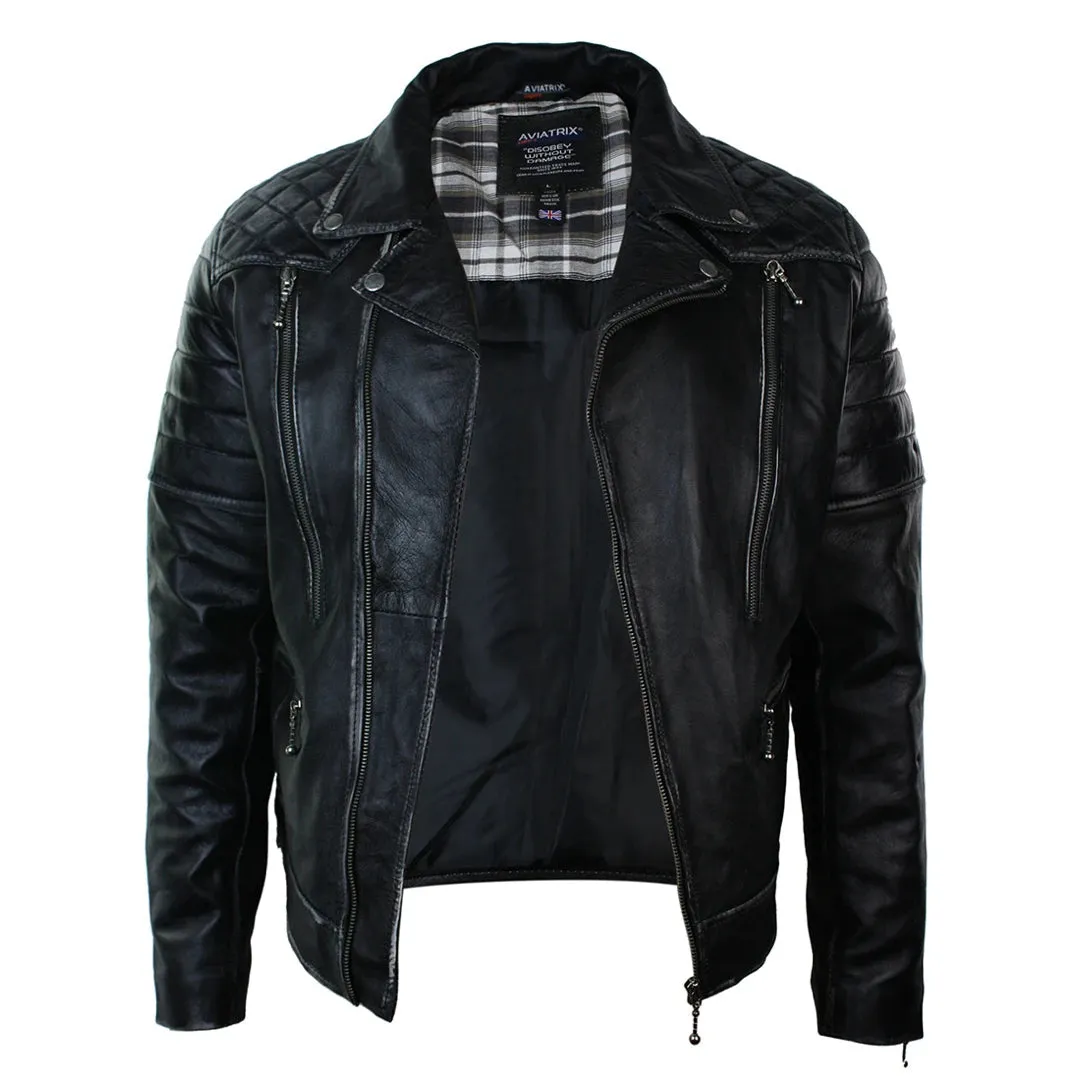 Men's Punk Rock Leather Cross Zip Biker Jacket Effect