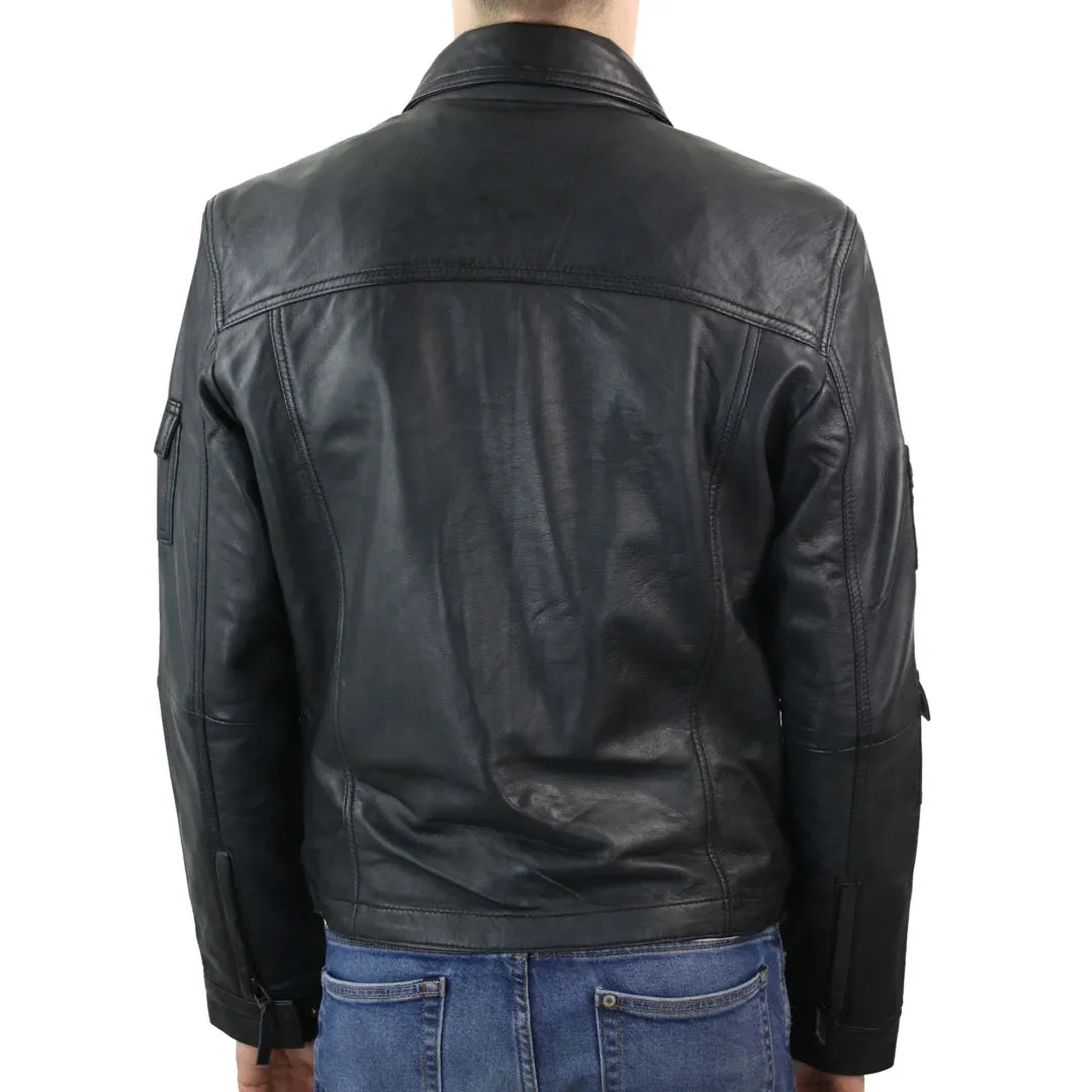 Men's Short Box Leather Jacket Black Zipped