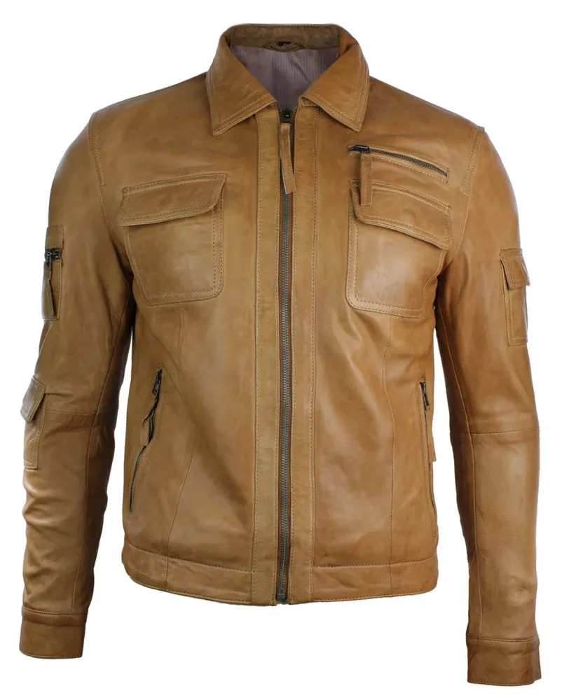 Men's Short Box Leather Jacket Black Zipped