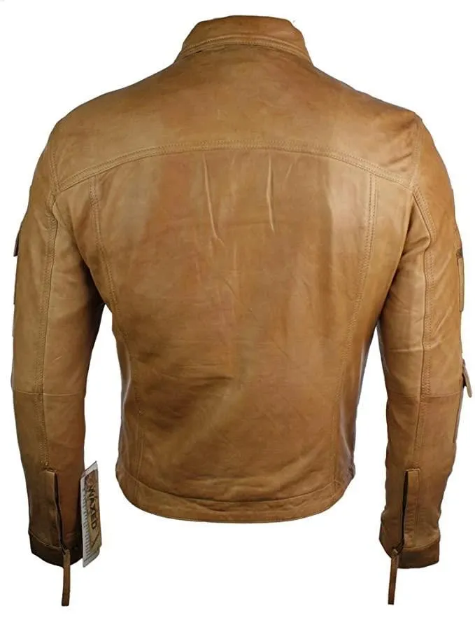 Men's Short Box Leather Jacket Black Zipped
