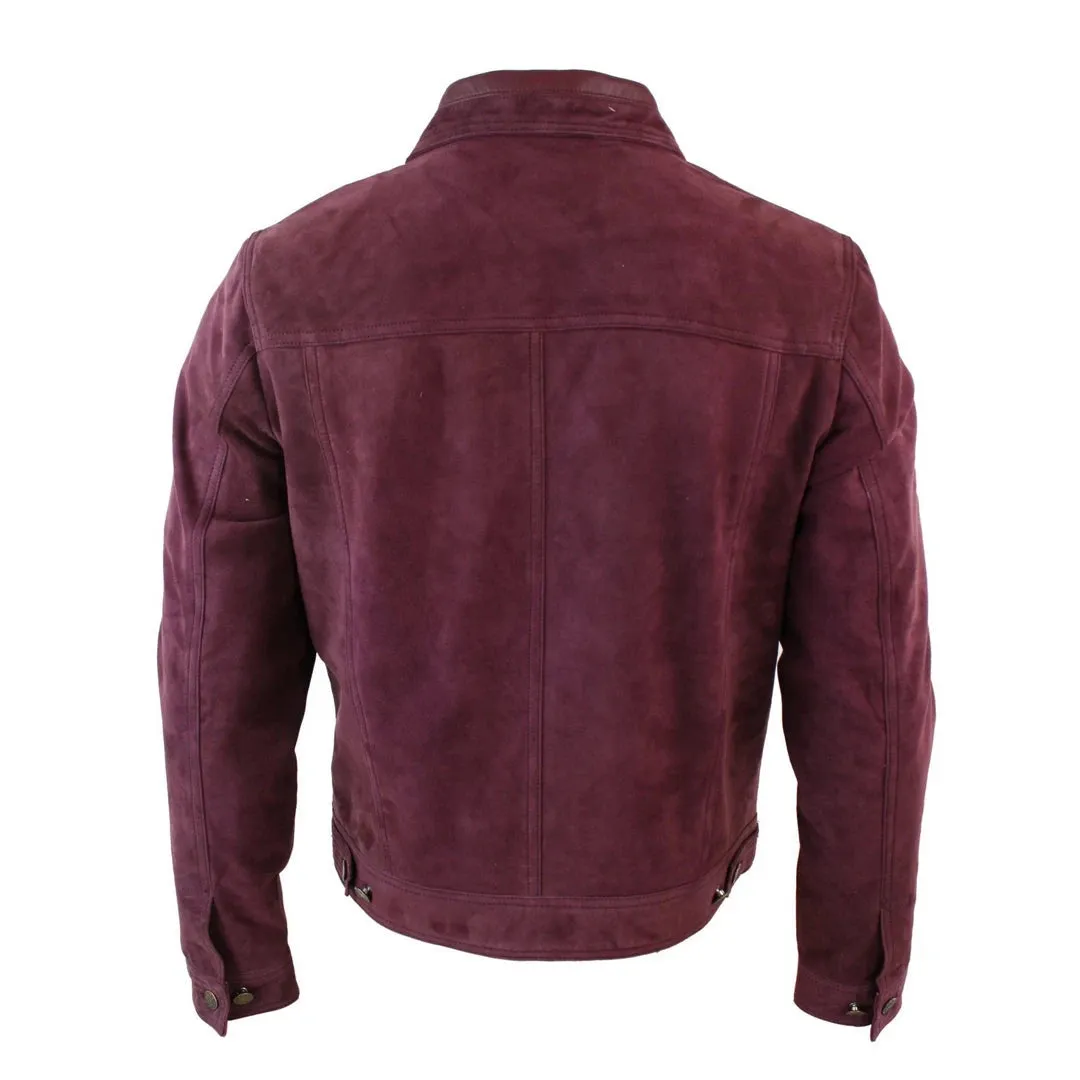 Men's Short Denim Suede Leather Jean Jacket