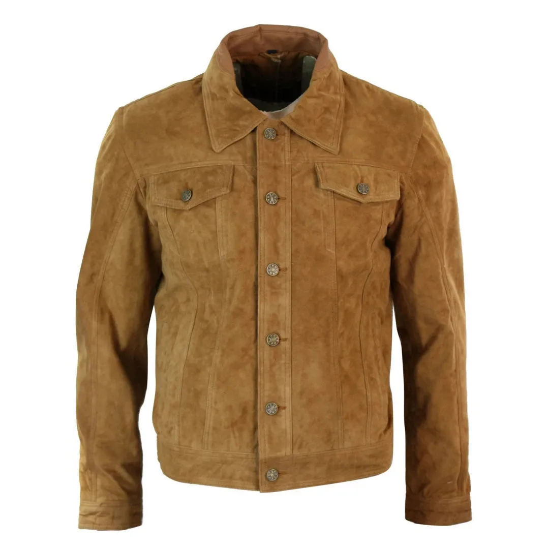 Men's Short Denim Suede Leather Jean Jacket