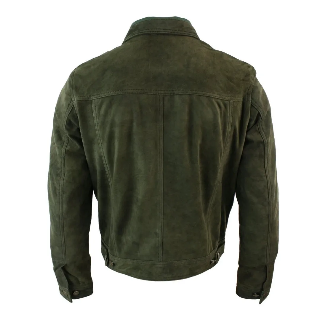 Men's Short Denim Suede Leather Jean Jacket