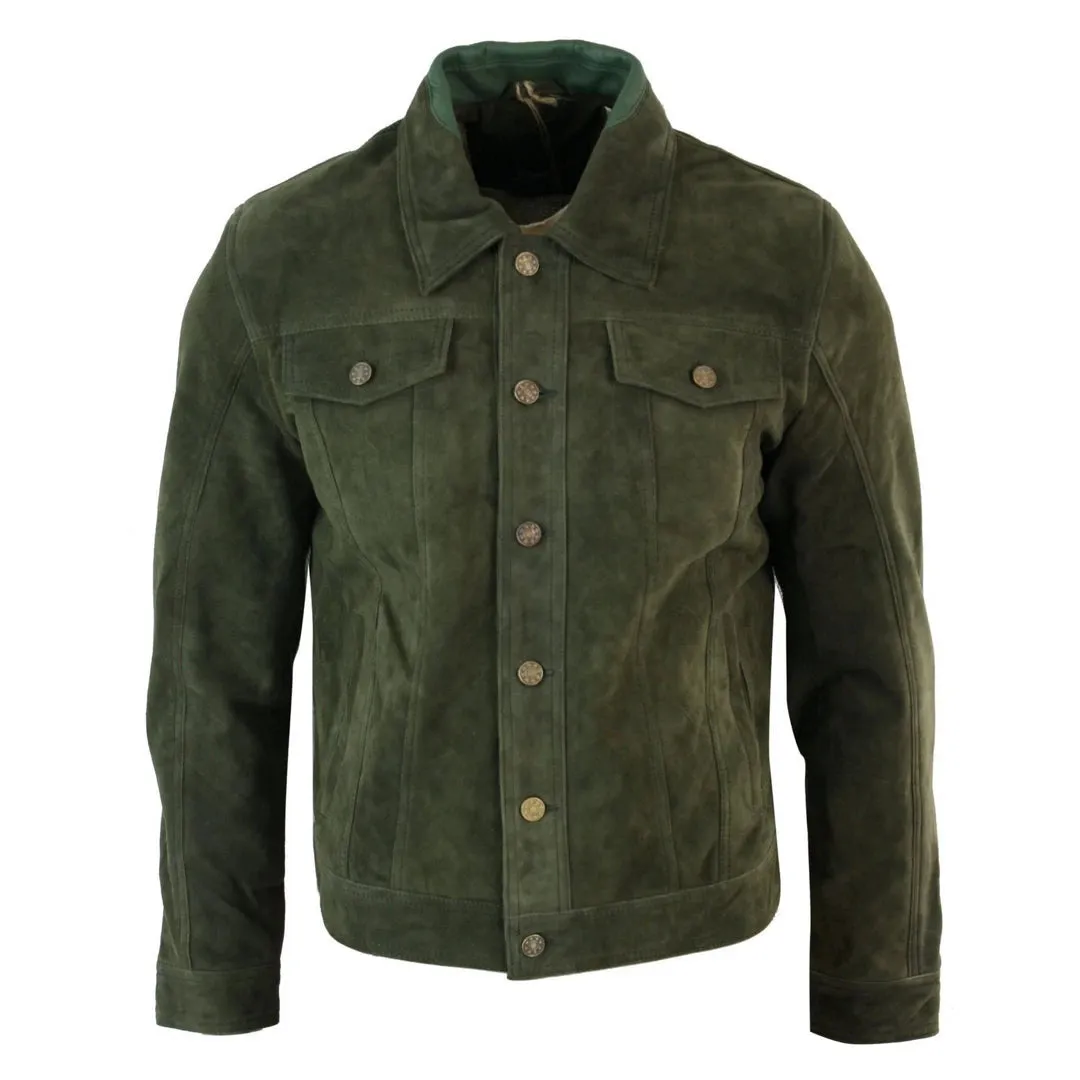 Men's Short Denim Suede Leather Jean Jacket