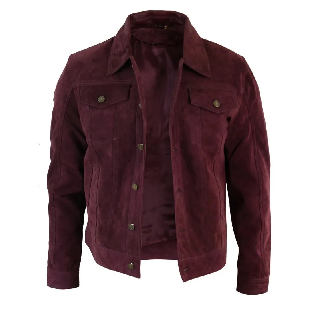 Men's Short Denim Suede Leather Jean Jacket