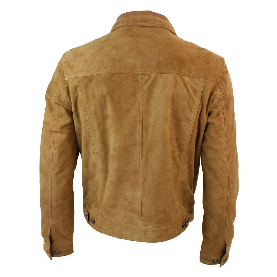 Men's Short Denim Suede Leather Jean Jacket