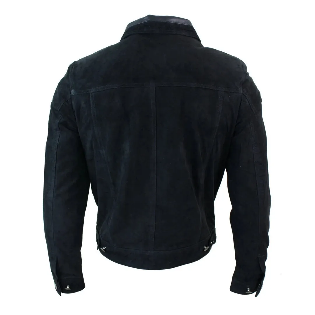Men's Short Denim Suede Leather Jean Jacket