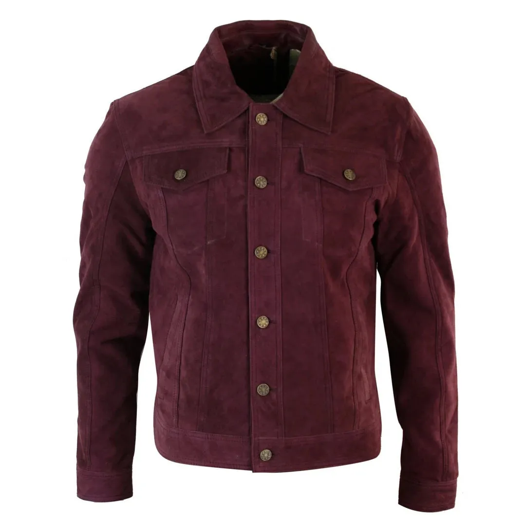 Men's Short Denim Suede Leather Jean Jacket