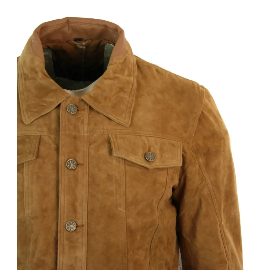 Men's Short Denim Suede Leather Jean Jacket