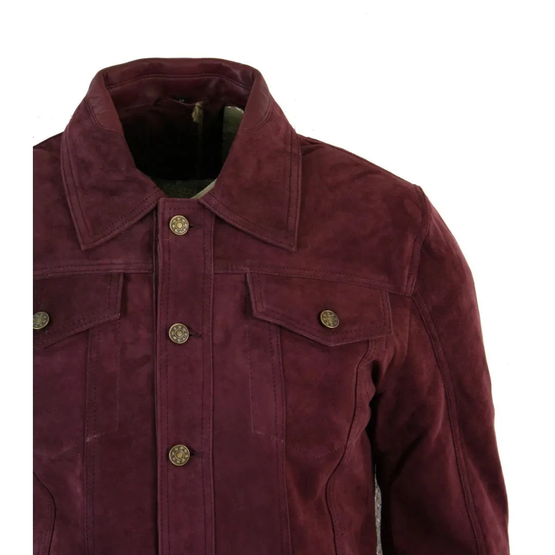 Men's Short Denim Suede Leather Jean Jacket