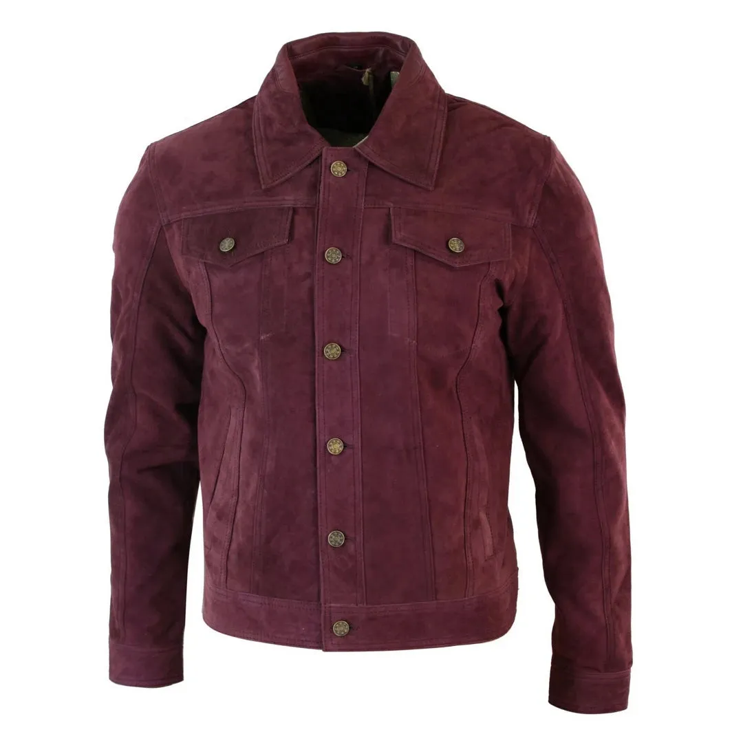 Men's Short Denim Suede Leather Jean Jacket